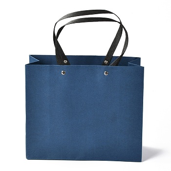 Rectangle Paper Bags, with Nylon Handles, for Gift Bags and Shopping Bags, Marine Blue, 24x0.4x20cm