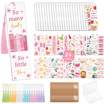 DIY Mixed Pattern Paper Bookmarks Making Kits, with Plastic Stickers, Acrylic Bookmark, Polyester Tassel, for UV Sublimation Cup, Mixed Color, 120x30mm
