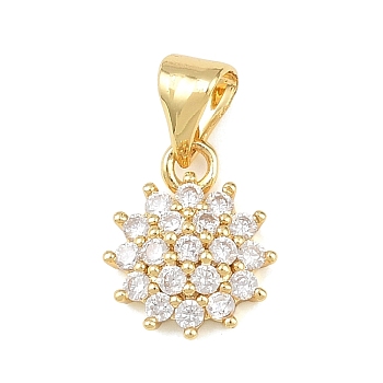 Brass Micro Pave Cubic Zirconia Pendants, Flower Charms, Real 18K Gold Plated, 12x10x4mm