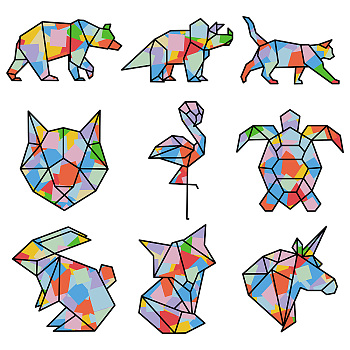 CREATCABIN Paper Window Decoration, Origami Style Window Decals, with Craft Paper Sheets, Animal Pattern, Window Decoration: 200mm, 9pcs/set, 1 set, Sheets: 100x100x0.09mm, 100pcs/set, 1 set