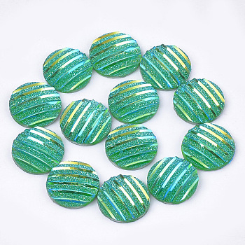 Resin Cabochons, Flat Round, Sea Green, 12x3~3.5mm