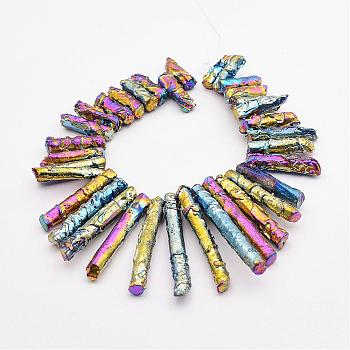 Electroplate Natural Dragon Bone Stone Beads Strands, Column, Colorful, 16~50x5~6mm, Hole: 1mm, about 34pcs/strand, 7.48 inch(19cm)