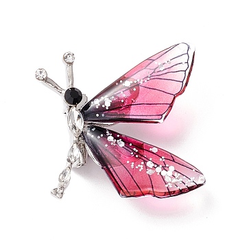 Butterfly Enamel Pin, Exquisite Insect Alloy Rhinestone Brooch for Women Girl, Platinum, Fuchsia, 28.5x29x7mm, Pin: 0.7mm
