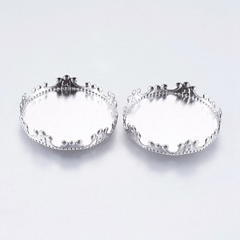304 Stainless Steel Lace Edge Bezel Cups, Cabochon Settings, Flat Round, Stainless Steel Color, Tray: 20mm, 21x4mm
