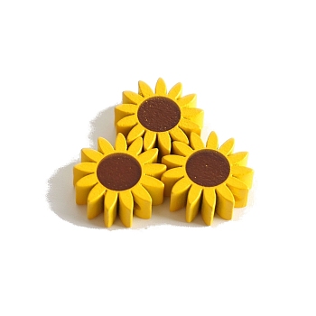Spray Painted Wood Beads, Sunflower Bead, Yellow, 22mm