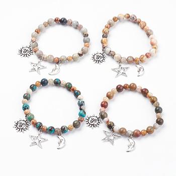 Natural Gemstone Charm Bracelets, with Tibetan Style Pendants, Sun & Star & Moon, 2-1/4 inch(57mm)
