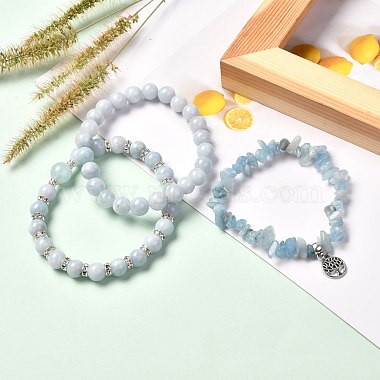 Natural Aquamarine Beads Stretch Bracelet Set for Men Women Girl Gift(BJEW-JB06709)-5