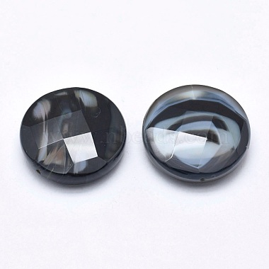41mm Flat Round Black Agate Beads