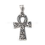 304 Stainless Steel Big Pendants, Ankh Cross Charm, Antique Silver, 51.5x30x3mm, Hole: 11x5mm(STAS-F338-02AS)