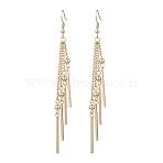 304 Stainless Steel Stick Tassel Dangle Earrings, with Brass Beads, Golden, 96.5~97mm(EJEW-JE06828)