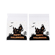 Halloween Theme Plastic Bakeware Bag, with Self-adhesive, for Chocolate, Candy, Cookies, Square, House, 130x100x0.2mm, about 100pcs/bag(OPP-Q004-02B)
