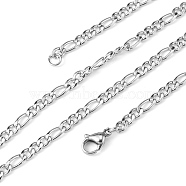 Non-Tarnish Figaro Chain Necklace for Men, 304 Stainless Steel Necklaces, with Lobster Claw Clasps, Stainless Steel Color, 17.7 inch(45cm)(X-NJEW-F027-03-1mm)