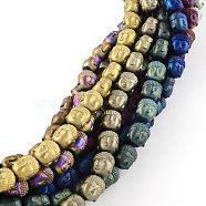 Electroplated Matte Non-magnetic Synthetic Hematite Beads Strands, Buddha Head, Mixed Color, 10x9x7mm, Hole: 1mm, about 40pcs/strand, 15.7 inch(G-R259-48)
