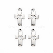 Tibetan Style Alloy Pendants, Cadmium Free & Lead Free, Cross with Heart, Antique Silver, 19x10.5x2mm, Hole: 1.6mm, about 1360pcs/1000g(TIBE-S320-188AS)