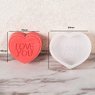DIY Silicone Heart with Word Soap Molds, for Handmade Soap Making, Valentine's Day, White, 84x80x34mm(PW-WG13454-10)