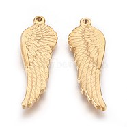 304 Stainless Steel Pendants, Ion Plating (IP), Wing, Golden, 38.5x13x3mm, Hole: 1.5mm(STAS-E454-10G)