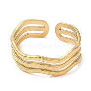 Ion Plating(IP) 304 Stainless Steel Triple Line Open Cuff Ring for Women, Real 18K Gold Plated, US Size 7(17.3mm)(RJEW-M149-02G)