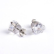Heart 304 Stainless Steel Cubic Zirconia Stud Earrings, Clear, 4x4mm, Pin: 0.9mm(EJEW-H306-24-4mm)