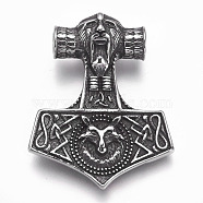 304 Stainless Steel Pendants, Thor's Hammer, Antique Silver, 39x31.5x11.5mm, Hole: 5mm(STAS-O101-39AS)