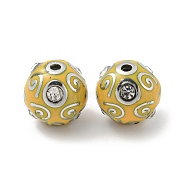 Platinum Alloy Enamel Beads, with Rhinestone, Round, Gold, 12x11.5mm, Hole: 1.8mm(FIND-E044-24P)