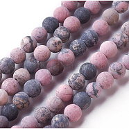 Frosted Natural Rhodonite Round Bead Strands, 10mm, Hole: 1mm, about 37pcs/strand, 15.3 inch(39cm)(G-E487-12-10mm)