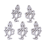 201 Stainless Steel Links connectors, Laser Cut, Squid, Stainless Steel Color, 18x10x1mm, Hole: 1.4mm(STAS-R104-032P)
