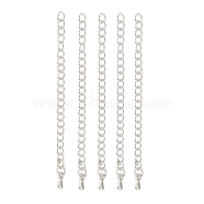 Brass Chain Extender, with Curb Chains and Drop Charms, Platinum, 65~70x3x1.5mm, Hole: 3x2mm(X-KK-N0086-01P)