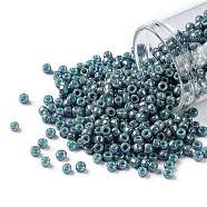 TOHO Round Seed Beads, Japanese Seed Beads, (1208) Opaque Blue Marbled, 8/0, 3mm, Hole: 1mm, about 222pcs/10g(X-SEED-TR08-1208)