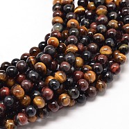 Natural Mixed Tiger Eye Round Bead Strands, 4mm, Hole: 1mm, about 98pcs/strand, 16 inch(G-P072-35-4mm)