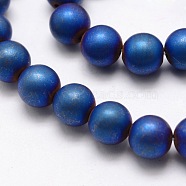 Electroplate Non-magnetic Synthetic Hematite Beads Strands, Matte Style, Round, Blue Plated, 10mm, Hole: 2mm, about 40pcs/strand, 15.7 inch(G-R363-10mm-07)