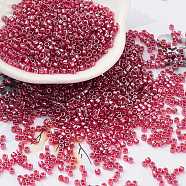 Transparent Colours Luster Glass Seed Beads, Cylinder, Cerise, 2x2mm, Hole: 1mm(SEED-S042-17B-02)