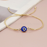 Lampwork Evil Eye Link Bracelet, Braided Adjustable Bracelet, Blue, No Size(HH6506-2)