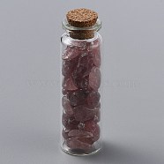 Glass Wishing Bottle Pendant Decorations, with Natural Strawberry Quartz Chips Inside and Cork Stopper, 69.5~70.5x22mm(DJEW-H001-A04)