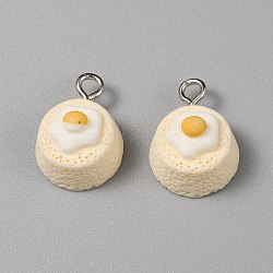 Opaque Resin Pendants, Cake Charms, Imitation Food, with Platinum Tone Iron Loops, Lemon Chiffon, 18x13x10.5mm, Hole: 2.2mm(RESI-TAC0016-09D)