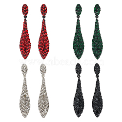 4 Pairs 4 Colors Rhinestone Teardrop Dangle Stud Earrings, Alloy Long Drop Earrings, Mixed Color, 70x14mm, 1 Pair/color(EJEW-AN0004-73)