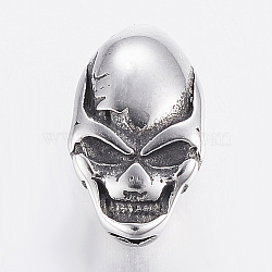 304 Stainless Steel Beads, Skull, Antique Silver, 12x7.5x6.5mm, Hole: 2mm(X-STAS-F150-084AS)
