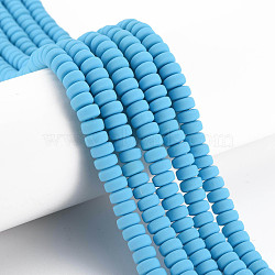 Handmade Polymer Clay Beads Strands, for DIY Jewelry Crafts Supplies, Flat Round, Deep Sky Blue, 6~7x3mm, Hole: 1.5mm, about 113~116pcs/strand, 15.55 inch~16.14 inch(39.5~41cm)(CLAY-N008-95)