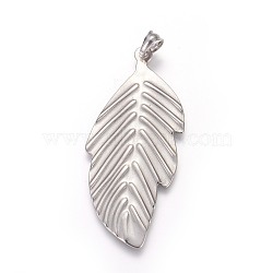 304 Stainless Steel Big Pendants, Leaf, Stainless Steel Color, 60x25.5x2mm, Hole: 5x5.5mm(STAS-E449-06B-P)