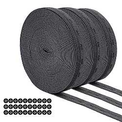 Flat Elastic Cord/Bands with Buttonhole, Webbing Garment Sewing Accessories, with Resin Buttons, Black, 15mm, 30m/set(OCOR-FG0001-02B)