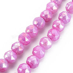 Electroplate Glass Beads Strands, Faceted, Round, Orchid, 7.5x8mm, Hole: 1.2mm, about 50pcs/strand, 14.76 inch(37.5cm)(EGLA-T008-025E)