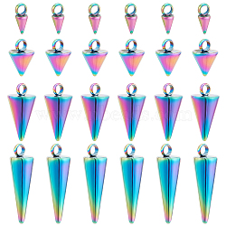 24Pcs 4 Style 304 Stainless Steel Pendants, Spike/Cone Charm, Rainbow Color, 6.5~13.5x3~7mm, Hole: 1.8~2mm, 6pcs/style(STAS-UN0045-79)