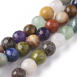 Natural Mixed Gemstone Beads Strands, Faceted, Round, 6mm, Hole: 0.8mm, about 63pcs/strand, 15.35 inch(39cm)(G-F668-28-6mm)