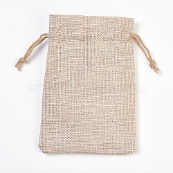 Polyester Imitation Burlap Packing Pouches, Drawstring Bags, PeachPuff, 14x10cm(ABAG-WH0008-03)