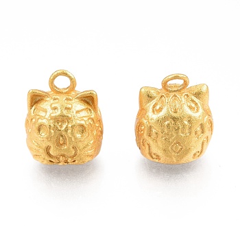 Brass Charms, Cadmium Free & Nickel Free & Lead Free, Tiger, Golden, 9.5x8.5x8mm, Hole: 1.6mm