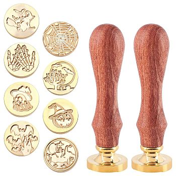 DIY Stamp Making Kits, Including Pear Wood Handle and Brass Wax Seal Stamp Heads, Mixed Patterns, 2.5x1.4cm, 10pcs/set