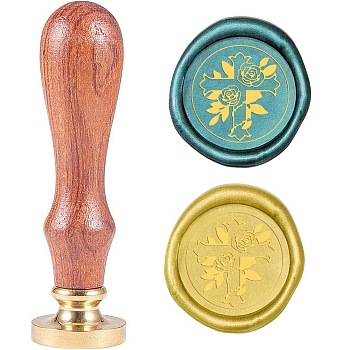 Wax Seal Stamp Set, Sealing Wax Stamp Solid Brass Head,  Wood Handle Retro Brass Stamp Kit Removable, for Envelopes Invitations, Gift Card, Flower, 80x22mm