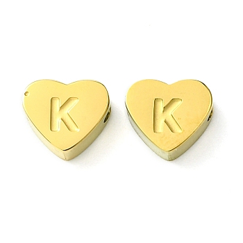 Ion Plating(IP) 316 Surgical Stainless Steel Beads, Love Heart with Letter Bead, Real 18K Gold Plated, Letter K, 5.5x6.5x2.5mm, Hole: 1.4mm