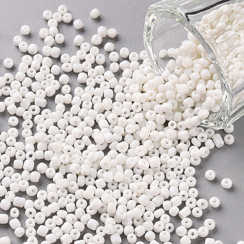 (Repacking Service Available) Glass Seed Beads, Opaque Colours Seed, Small Craft Beads for DIY Jewelry Making, Round, White, 12/0, 2mm, about 12g/bag