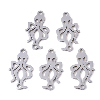 201 Stainless Steel Links connectors, Laser Cut, Squid, Stainless Steel Color, 18x10x1mm, Hole: 1.4mm