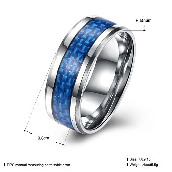 Men's Titanium Steel Finger Rings, Wide Band Ring, Blue, Platinum, US Size 10(19.8mm)